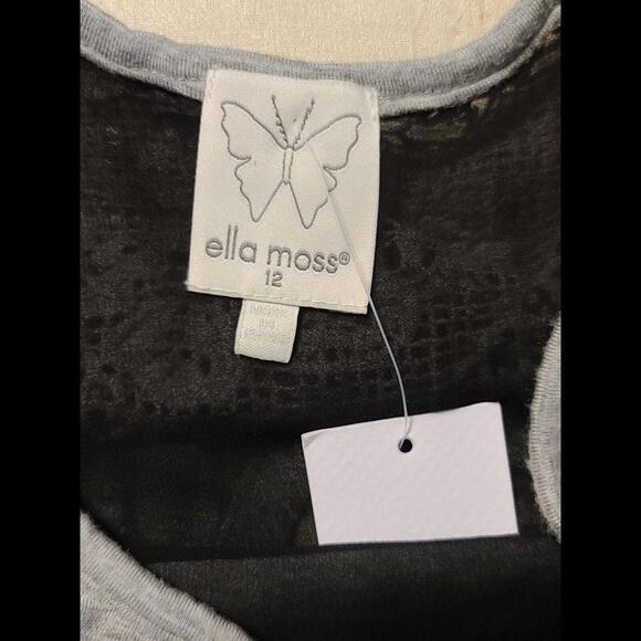 Ella Moss Gray & Black Layered Hem Split Back Crochet Top Girls Size 12 - Picture 3 of 6